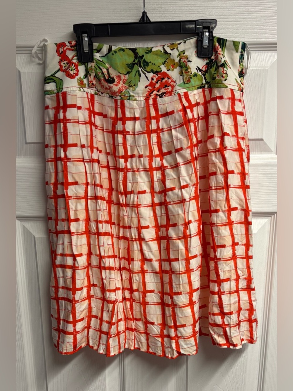 Maeve Anthropologie County Fair Plaid Floral Silk/Viscose/Rayon Skirt Size 10